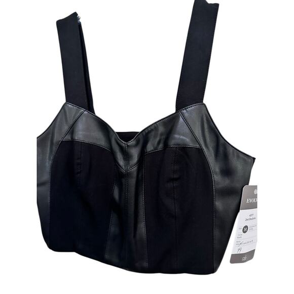 CAbi #4577 Women's Jet Black Bralette Faux Leather Ponte Knit Stretch Top Size M - Picture 2 of 10